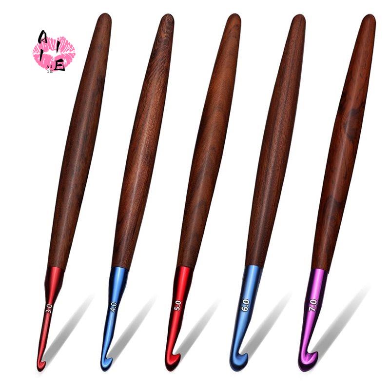 Wooden Crochet Hooks Ergonomic Handle - Conjunto de agulhas de crochê A11E,