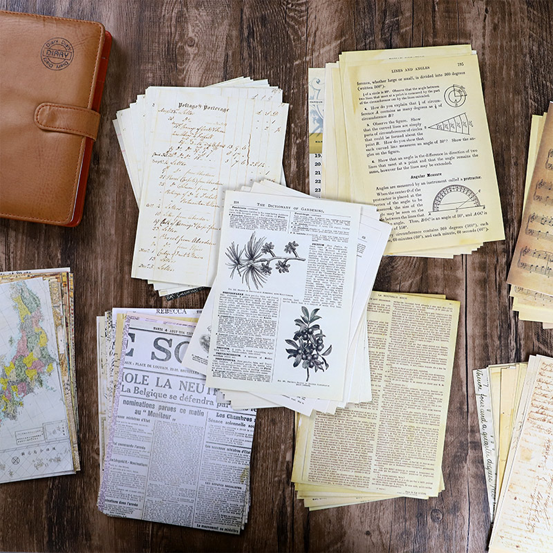 Vintage Junk Journal Scrapbooking Paper - 30 peças mapa antigo letras de