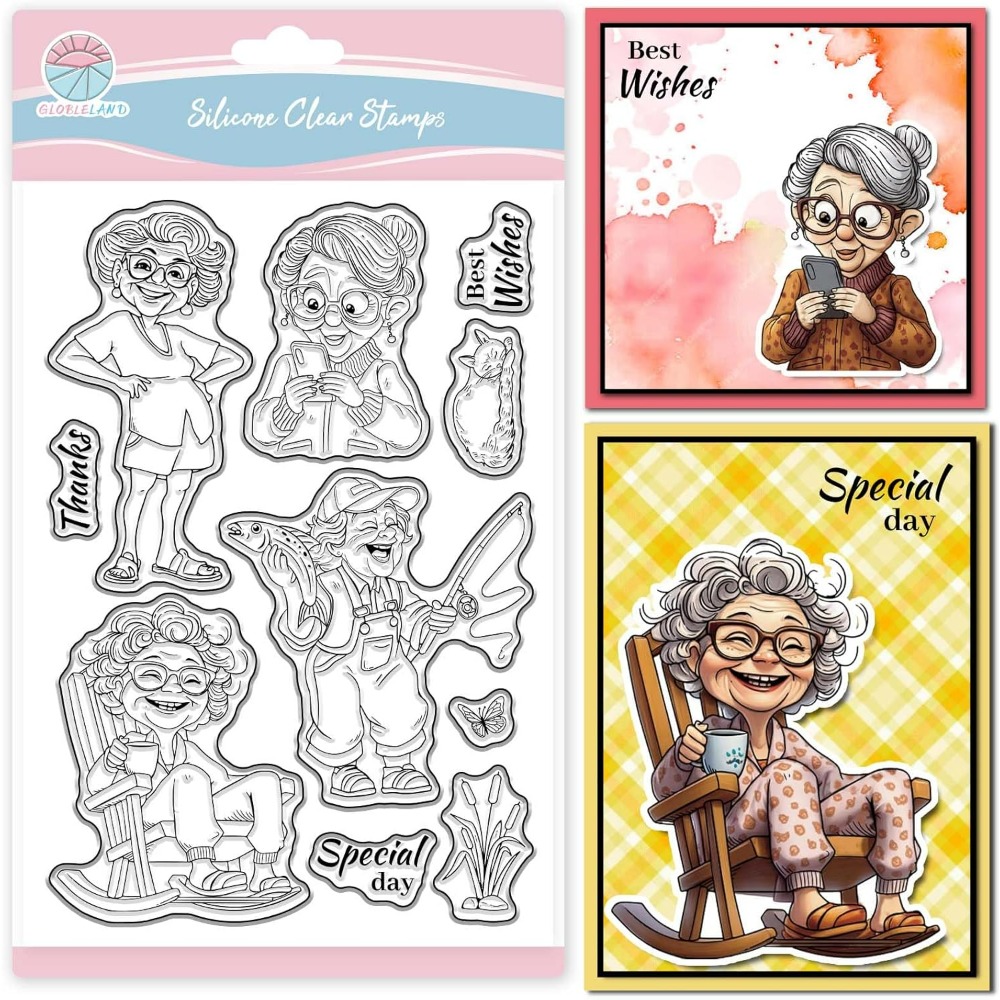 Selos claros da velha senhora  - Clear Silicone Stamps For Card Making avaliação e preço